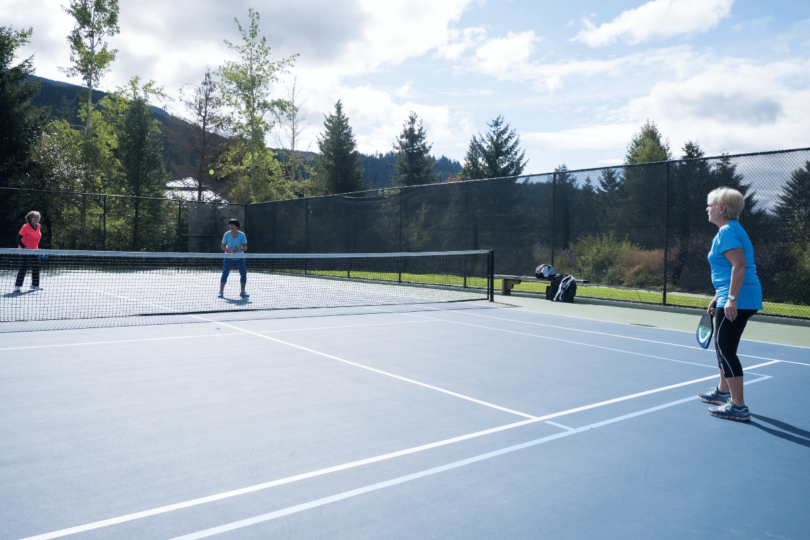 Pickleball player hitting a forehand shot